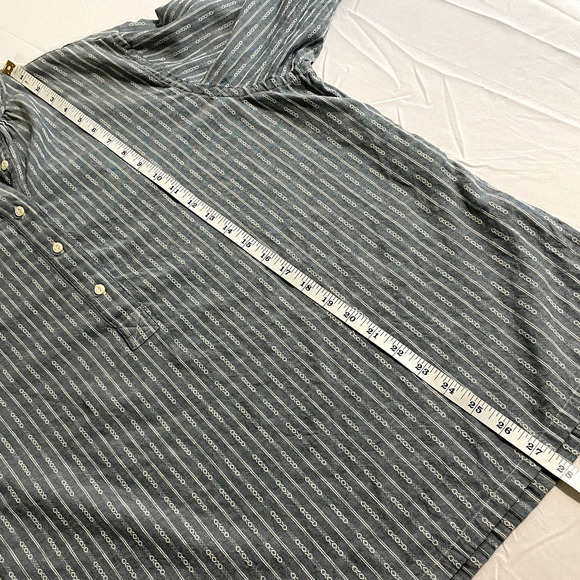 FRYE Size Large Popover Cotton Tunic Top 3/4 Sleeve Diamond Stripe Half Button - Picture 15 of 16